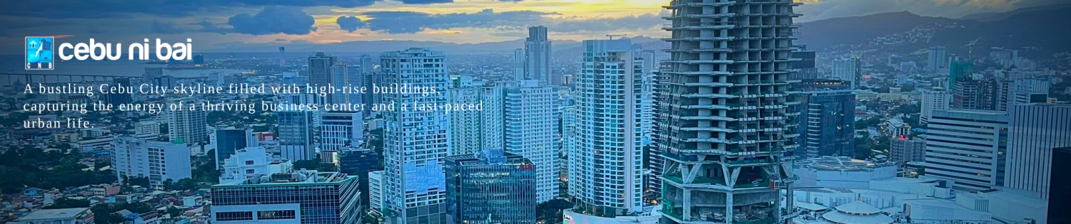 A bustling Cebu City skyline filled with high-rise buildings, capturing the energy of a thriving business center and a fast-paced urban life.